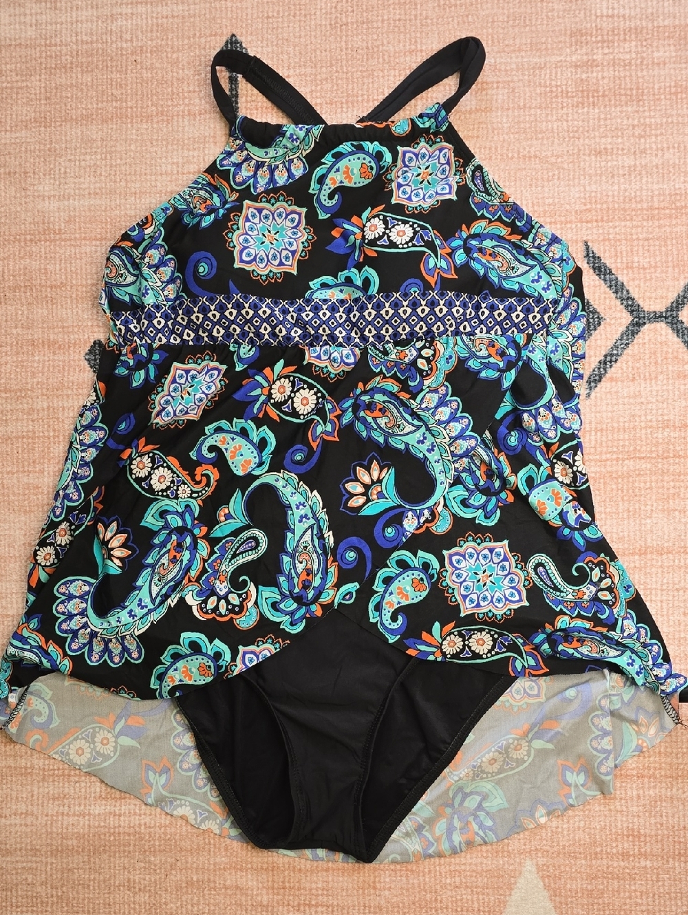 Alex Marie Black Paisley One-Piece Footie with Teal and Blue Accents